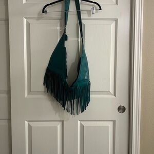 Chic Teal Fringe Shoulder Bag